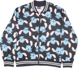 Disney Lilo & Stitch Girl's Zip-Up Varsity Bomber Jacket - Casual Lightweight Coat with Stitch Graphic Print for Kids