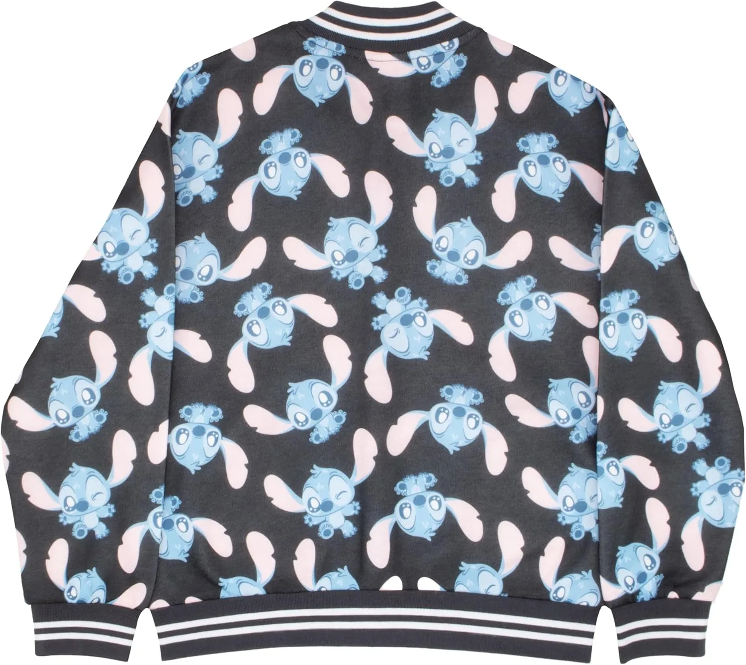 Disney Lilo & Stitch Girl's Zip-Up Varsity Bomber Jacket - Casual Lightweight Coat with Stitch Graphic Print for Kids