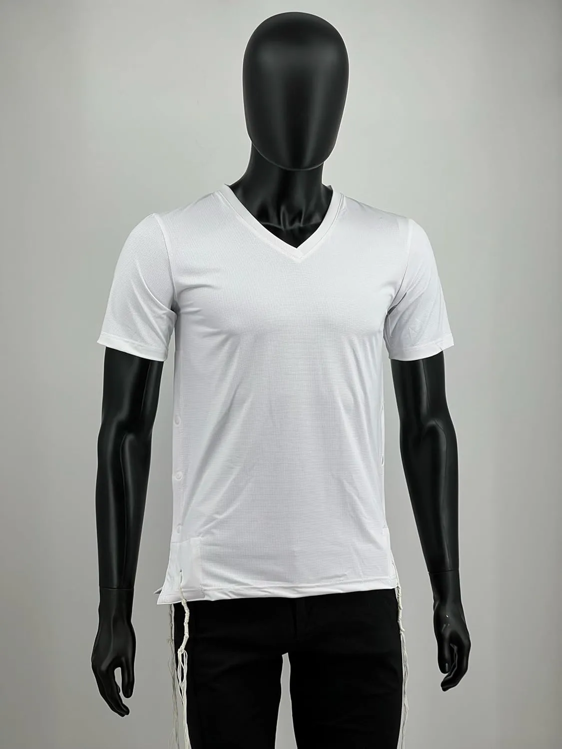 Dry Fit Kosher Tzitzit T-Shirt V neck by Melechet Machshevet Judaica Breathable Moisture-Wicking Athletic Tee Mesh Fabric