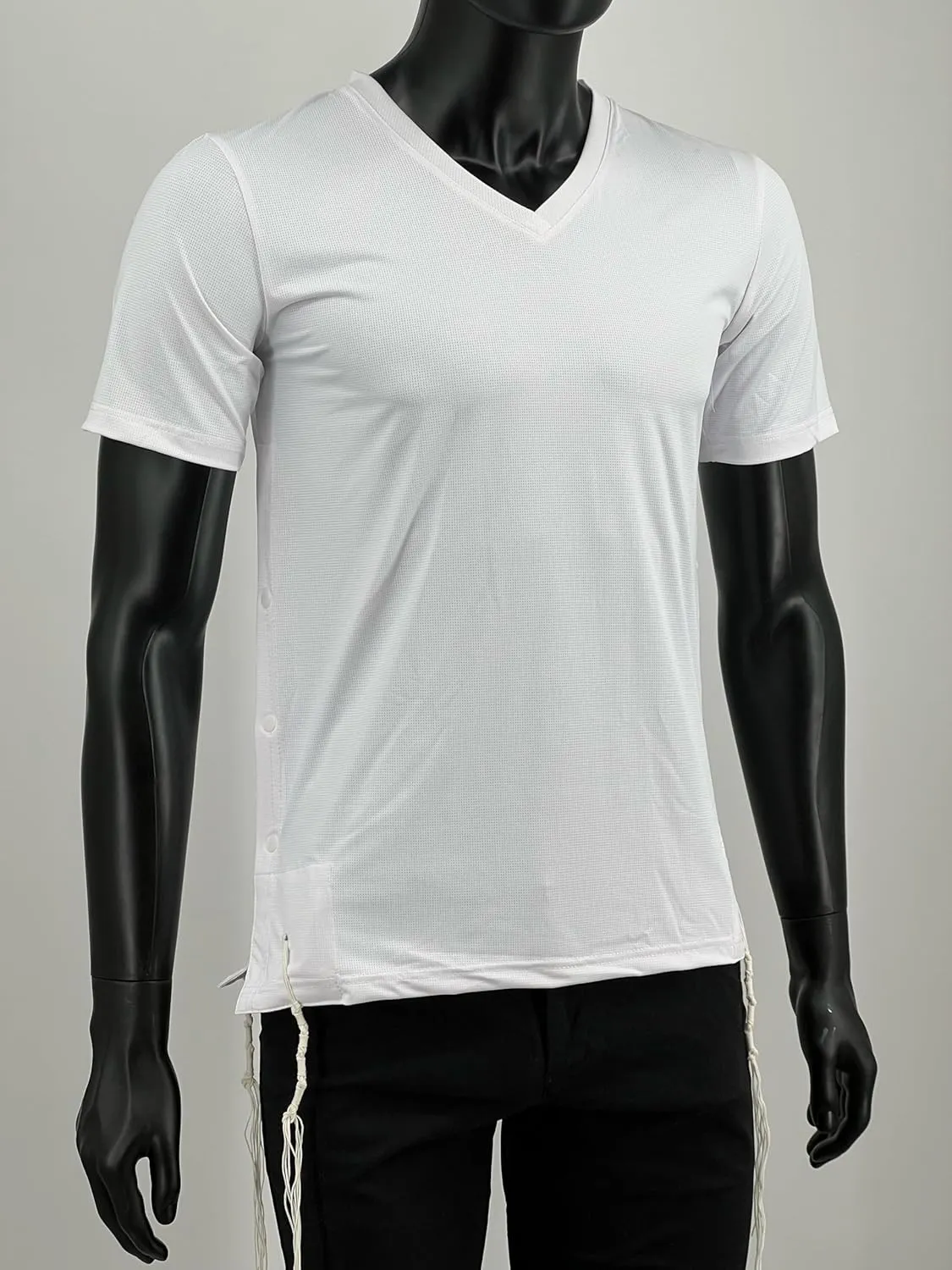 Dry Fit Kosher Tzitzit T-Shirt V neck by Melechet Machshevet Judaica Breathable Moisture-Wicking Athletic Tee Mesh Fabric