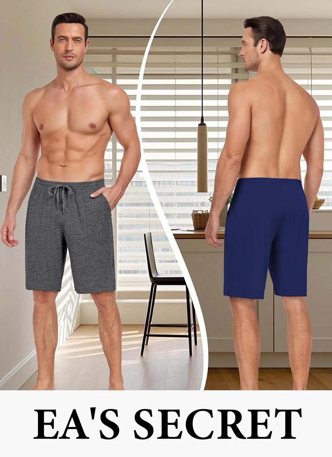 EA'S SECRET Mens Pajama Shorts Bamboo Drawstring Men's Sleep Shorts Soft Lounge Pajama Bottoms with Pockets 2 Pack