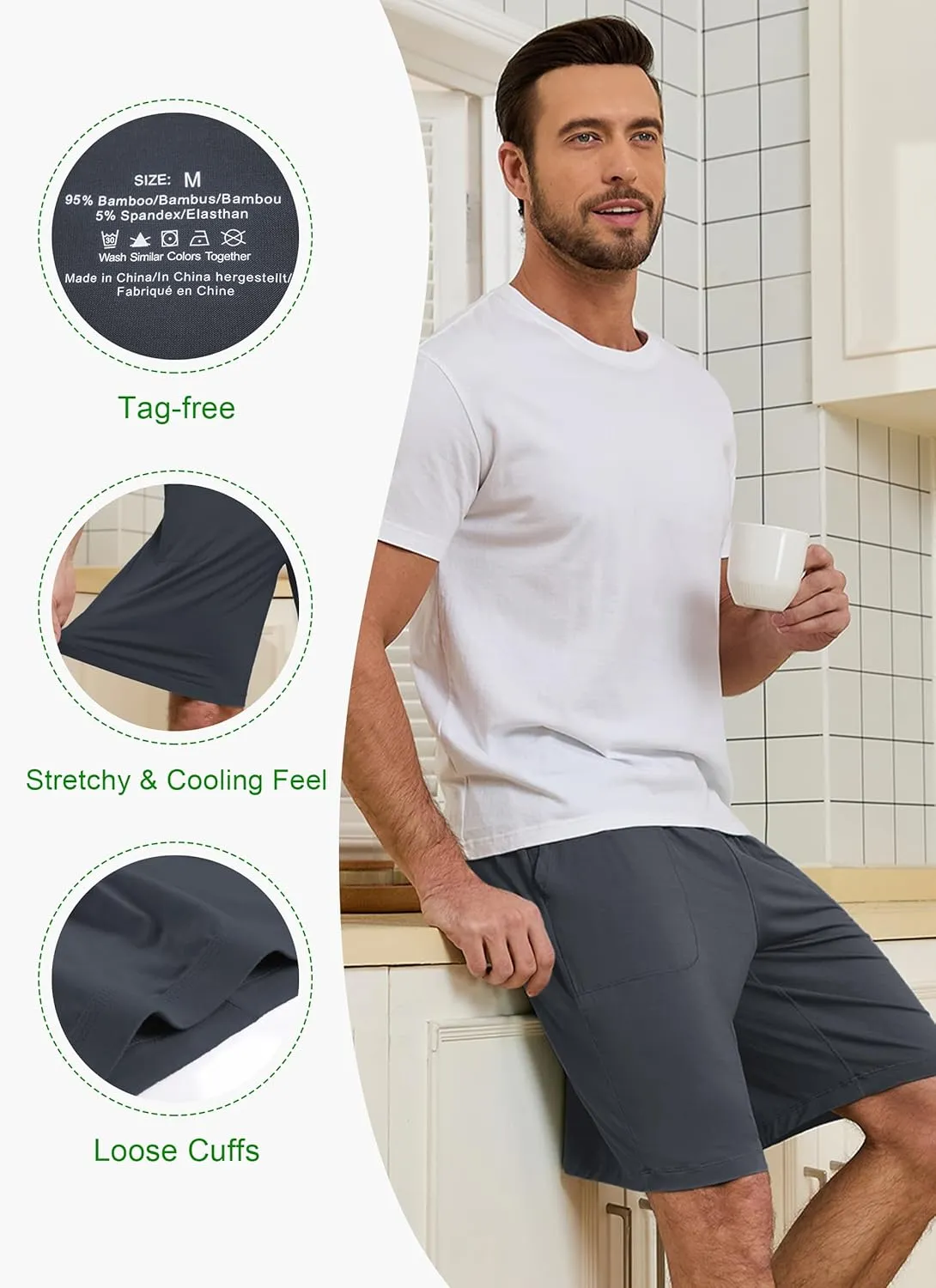 EA'S SECRET Mens Pajama Shorts Bamboo Drawstring Men's Sleep Shorts Soft Lounge Pajama Bottoms with Pockets 2 Pack
