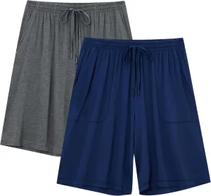 EA'S SECRET Mens Pajama Shorts Bamboo Drawstring Men's Sleep Shorts Soft Lounge Pajama Bottoms with Pockets 2 Pack