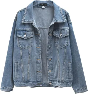 ebossy Women's Casual Loose Distressed Denim Jacket Classic Vintage Oversized Washed Trucker Jean Coat