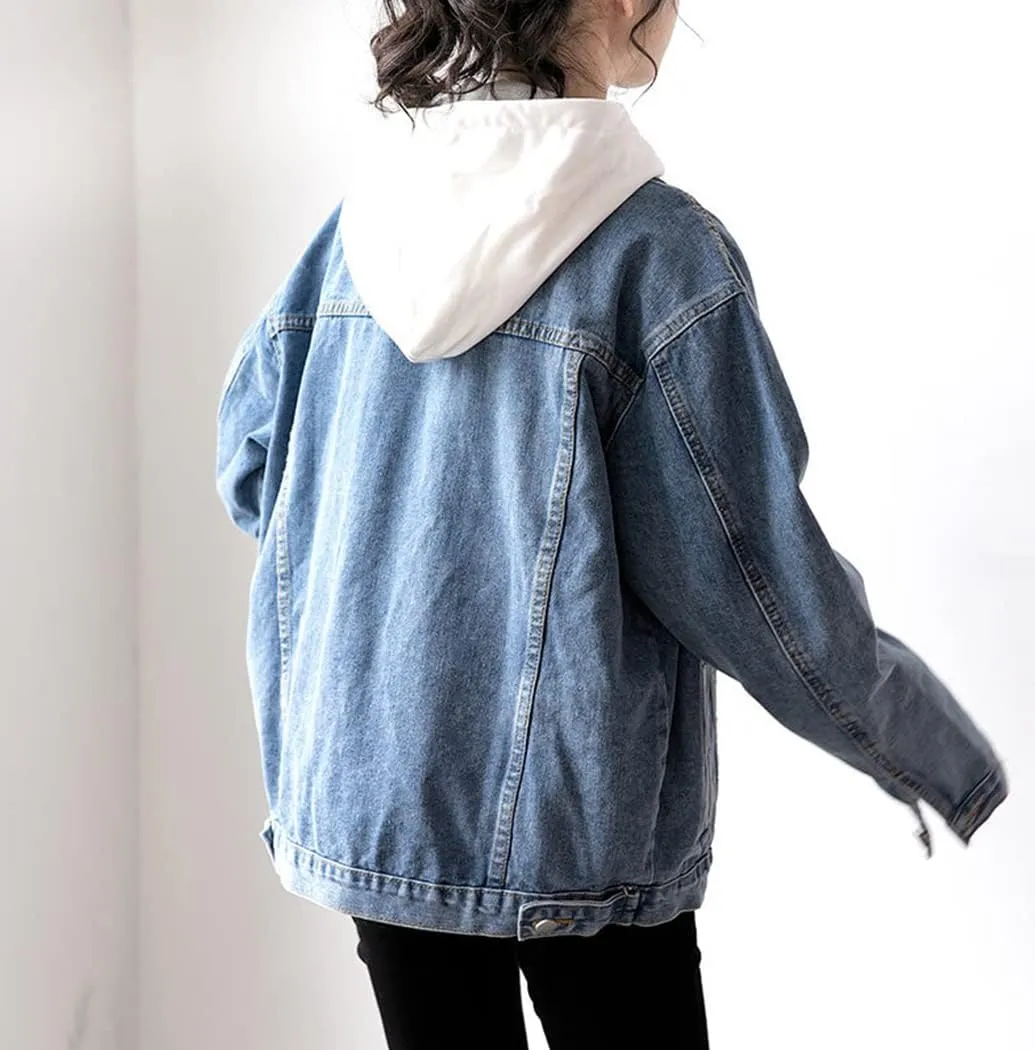 ebossy Women's Casual Loose Distressed Denim Jacket Classic Vintage Oversized Washed Trucker Jean Coat