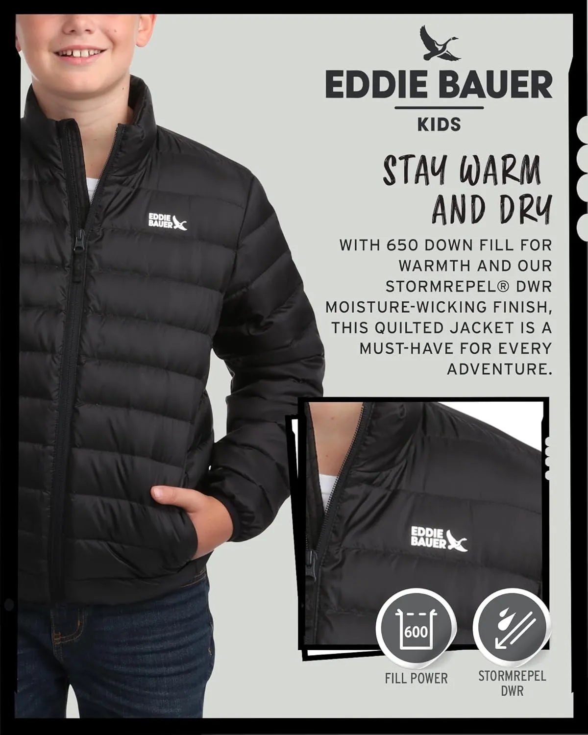 Eddie Bauer Kids' Jacket - CirrusLite Weather Resistant Down Coat for Boys and Girls- Insulated Quilted Bubble Puffer (5-20)