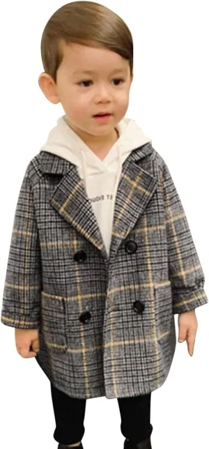 EnJoCho Toddler Baby Boys Winter Elegant Notched Collar Coat Double Breasted Trench Coat Warm Wool Pea Coat Jacket for Kids (Gray-02#, 3-4 Years)