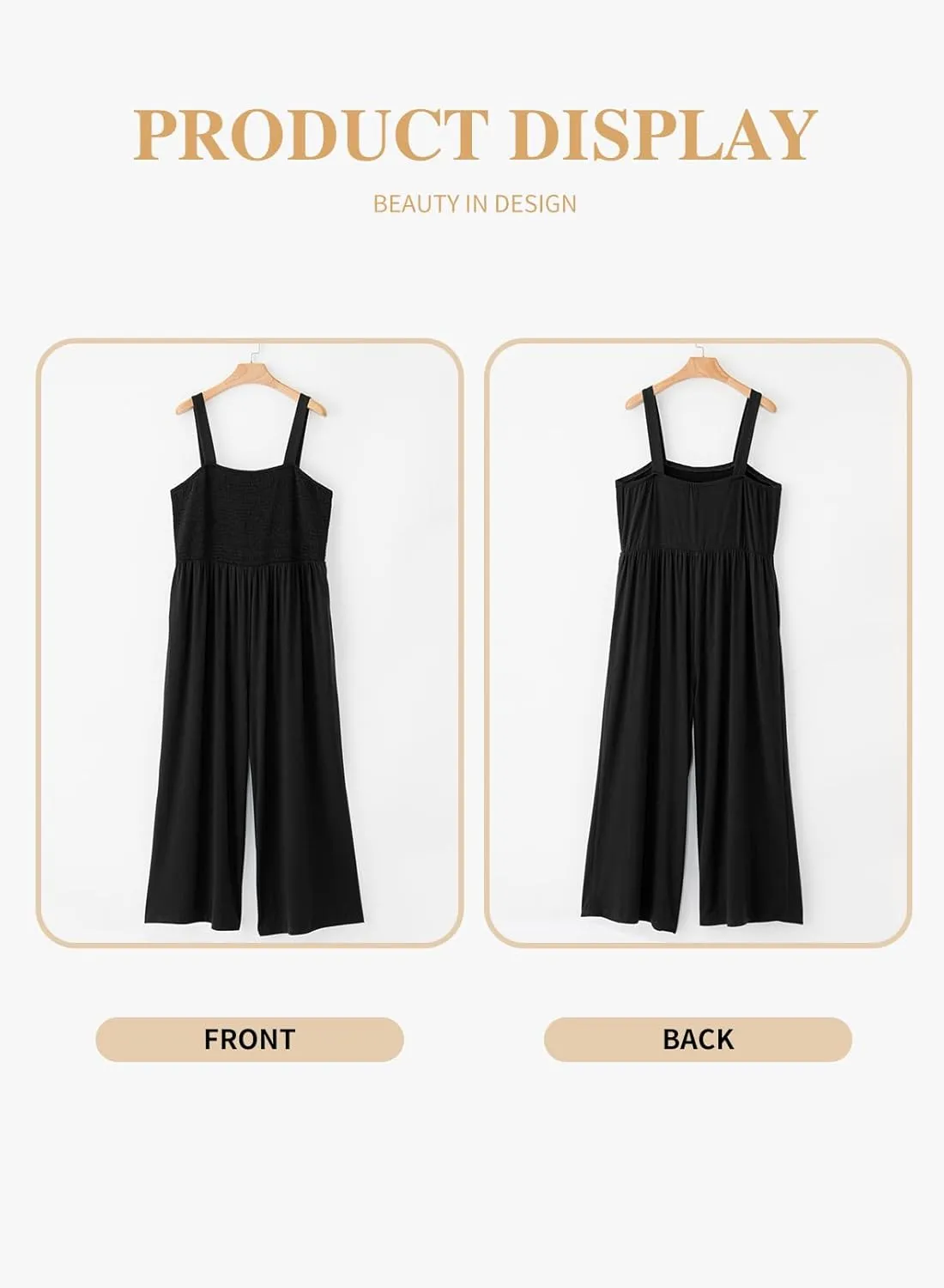 Eytino Plus Size Jumpsuit for Women Spaghetti Strap Sleeveless Overalls Stretchy Wide Leg Pants Long Rompers with Pockets