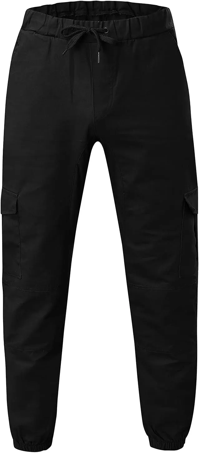 Fashion Cargo Sweatpants for Men Big and Tall Slim Fit Pencil Tapered Trousers Drawstring Stretch Comfy Jogger Sweat Pants