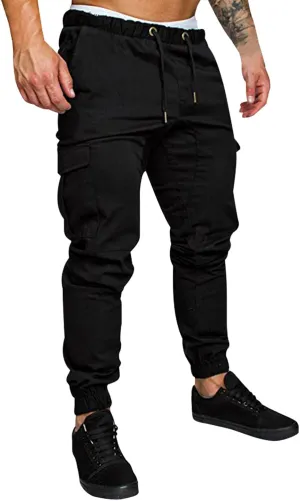 Fashion Cargo Sweatpants for Men Big and Tall Slim Fit Pencil Tapered Trousers Drawstring Stretch Comfy Jogger Sweat Pants