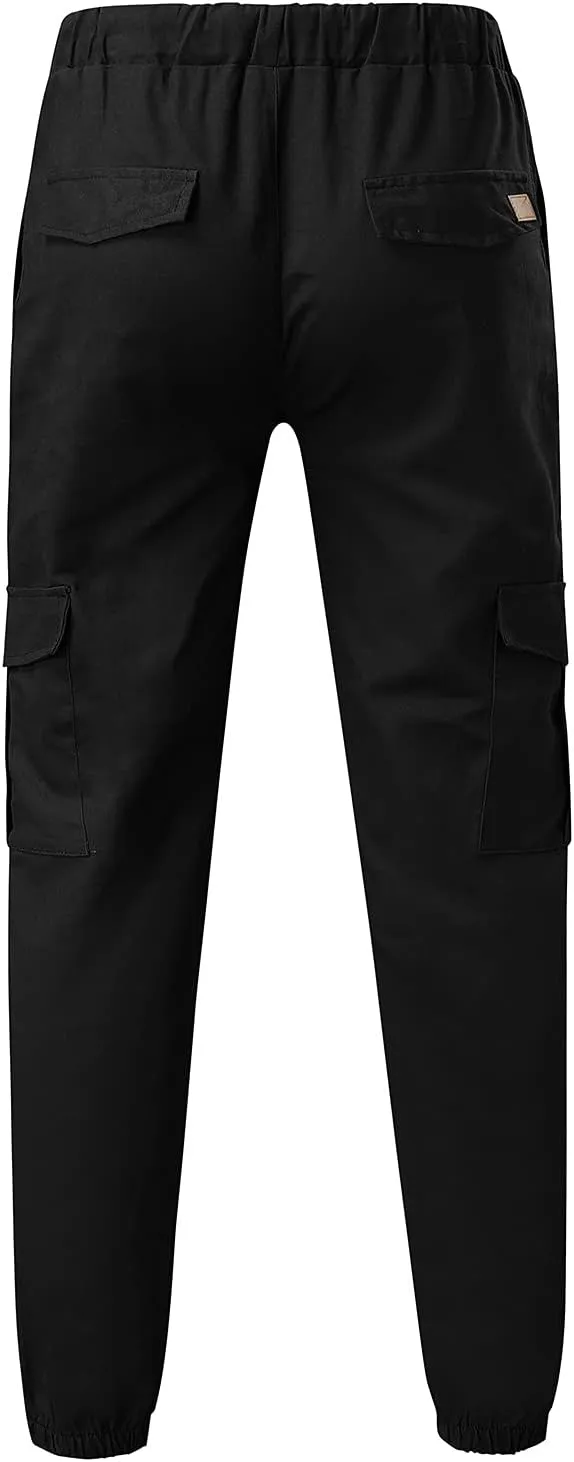 Fashion Cargo Sweatpants for Men Big and Tall Slim Fit Pencil Tapered Trousers Drawstring Stretch Comfy Jogger Sweat Pants