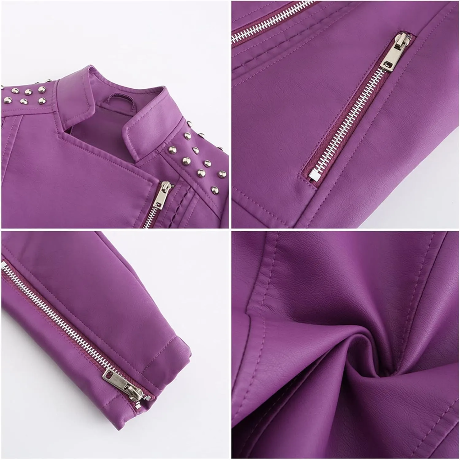 Fashion Slim Fit Leather Jacket Women, Classic Casual Moto Biker Outwear, Shacket Jacket Women (Regular & Petite)(Violet,X-Small)