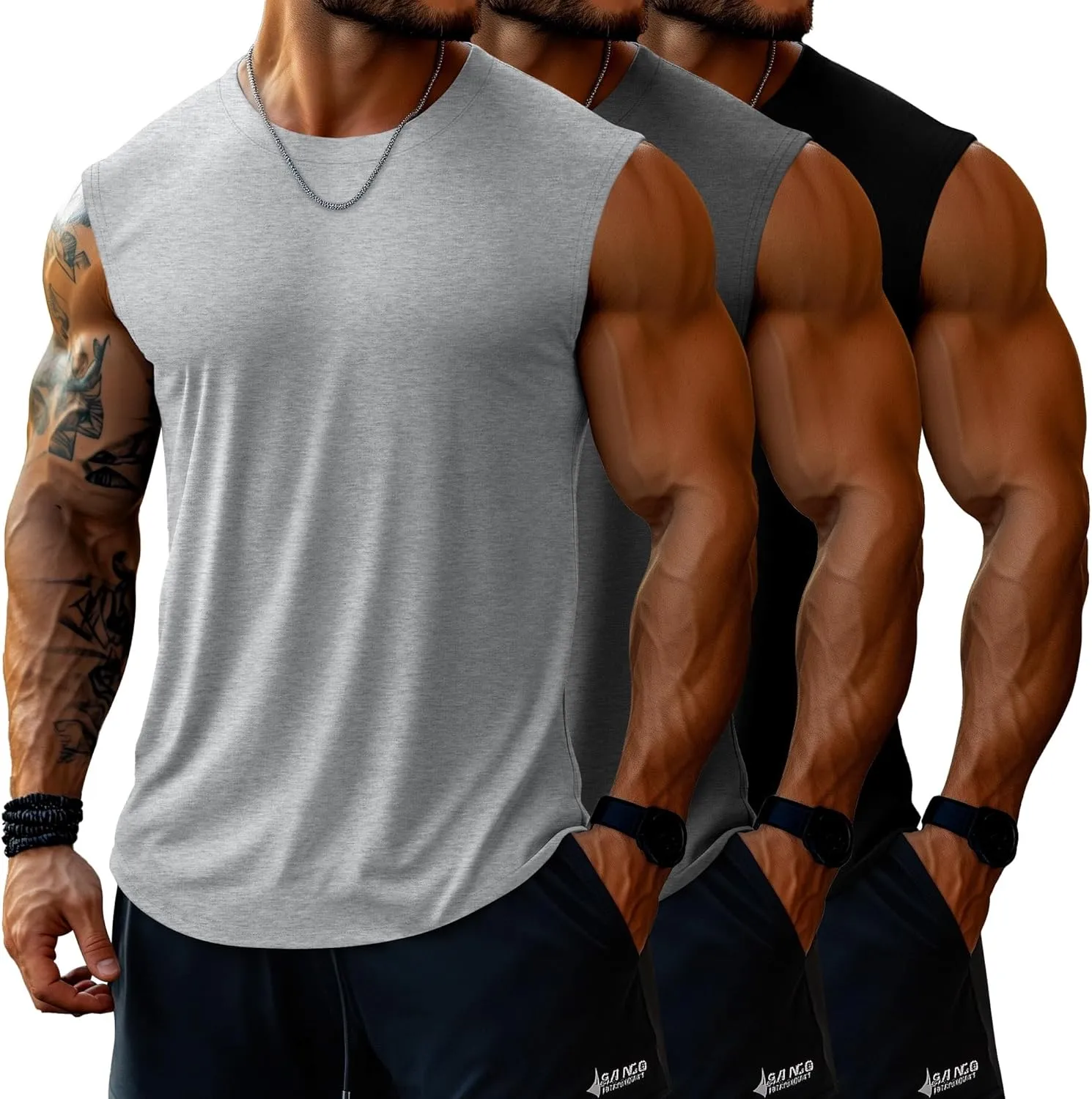 Ficerd 3 Pack Men's Big and Tall Tank Tops Workout Gym Muscle Plus Size T Shirts Sleeveless Fitness Athletic Oversized Tee