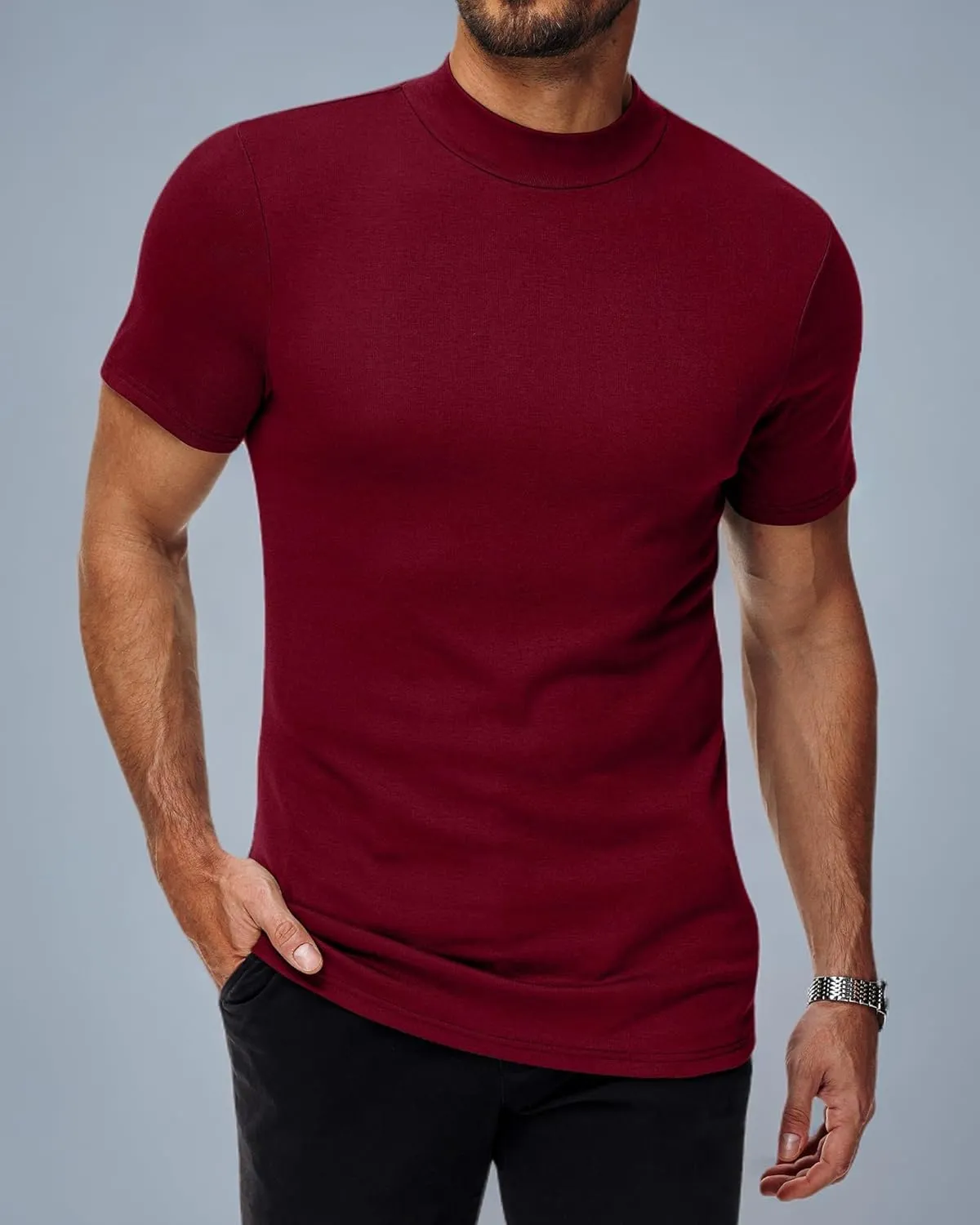 Ficerd 3 Pack Men's Mock Neck T Shirts, Cotton Short Sleeve Turtleneck Tee Shirts Slim Fit Basic Casual Solid Undershirt Tops
