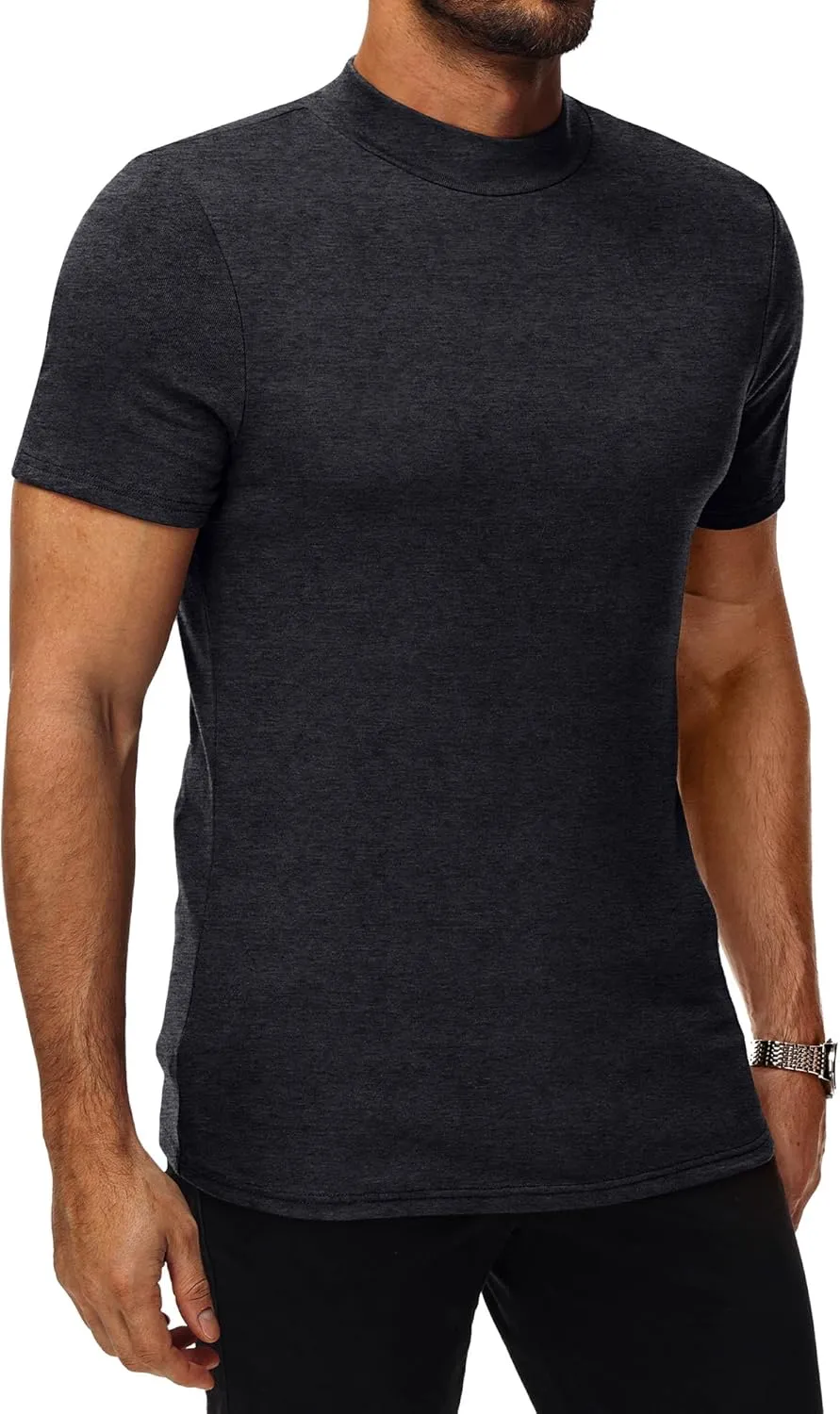 Ficerd 3 Pack Men's Mock Neck T Shirts, Cotton Short Sleeve Turtleneck Tee Shirts Slim Fit Basic Casual Solid Undershirt Tops