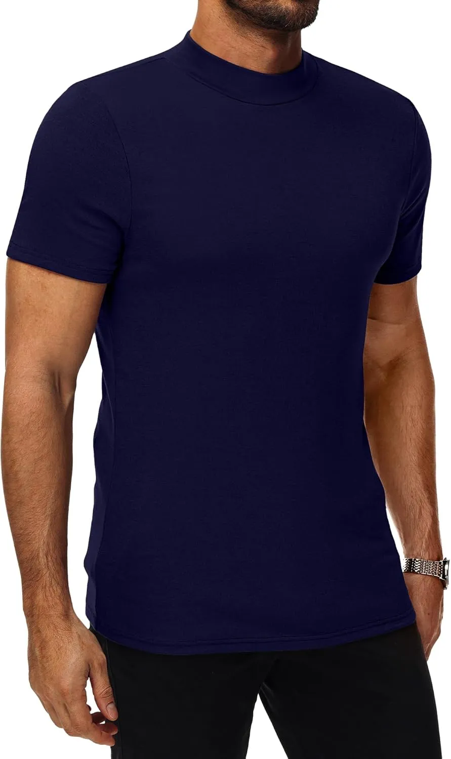 Ficerd 3 Pack Men's Mock Neck T Shirts, Cotton Short Sleeve Turtleneck Tee Shirts Slim Fit Basic Casual Solid Undershirt Tops
