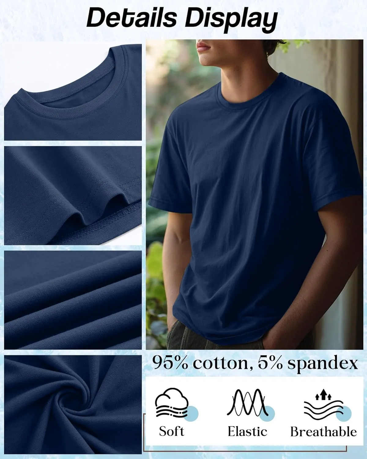 Ficerd 6 Pack Men's Big and Tall Shirts Short Sleeve Cotton Tee Summer Crew Neck Oversize Top Loose Fit Shirt Multipack