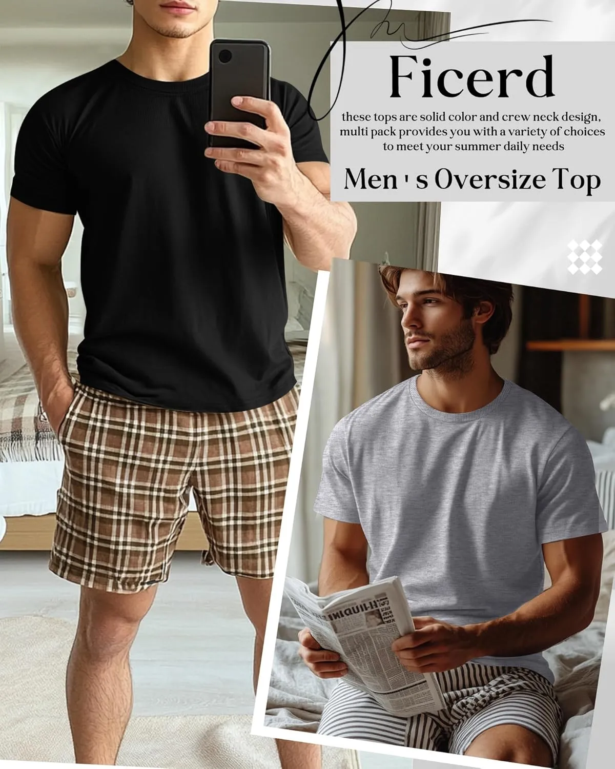 Ficerd 6 Pack Men's Big and Tall Shirts Short Sleeve Cotton Tee Summer Crew Neck Oversize Top Loose Fit Shirt Multipack