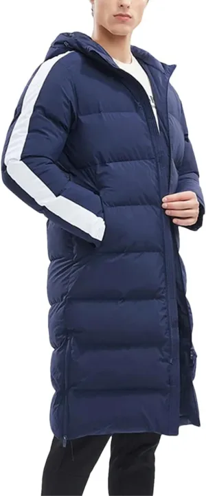 Fjnbbiot Men Winter Jacket Long Solid Sports Training Coat Warm Cotton Padded Winter Coat