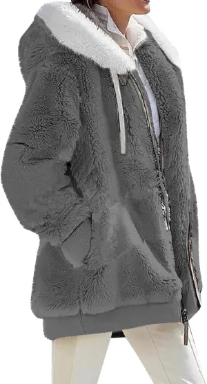 Fleece Jackets for Women 2024 Winter Sherpa Lined Full Zip Hooded Jacket Plus Size Fuzzy Coats with Pockets S-5XL