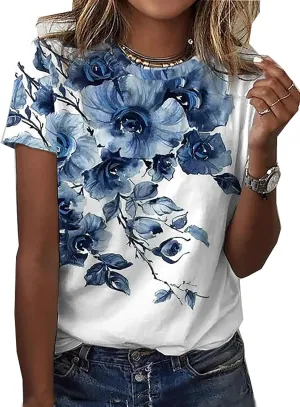 Floral Plants T Shirt for Women Wildflower Graphic Tees Plant Lover Shirts Short Sleeve Casual Basic Tops