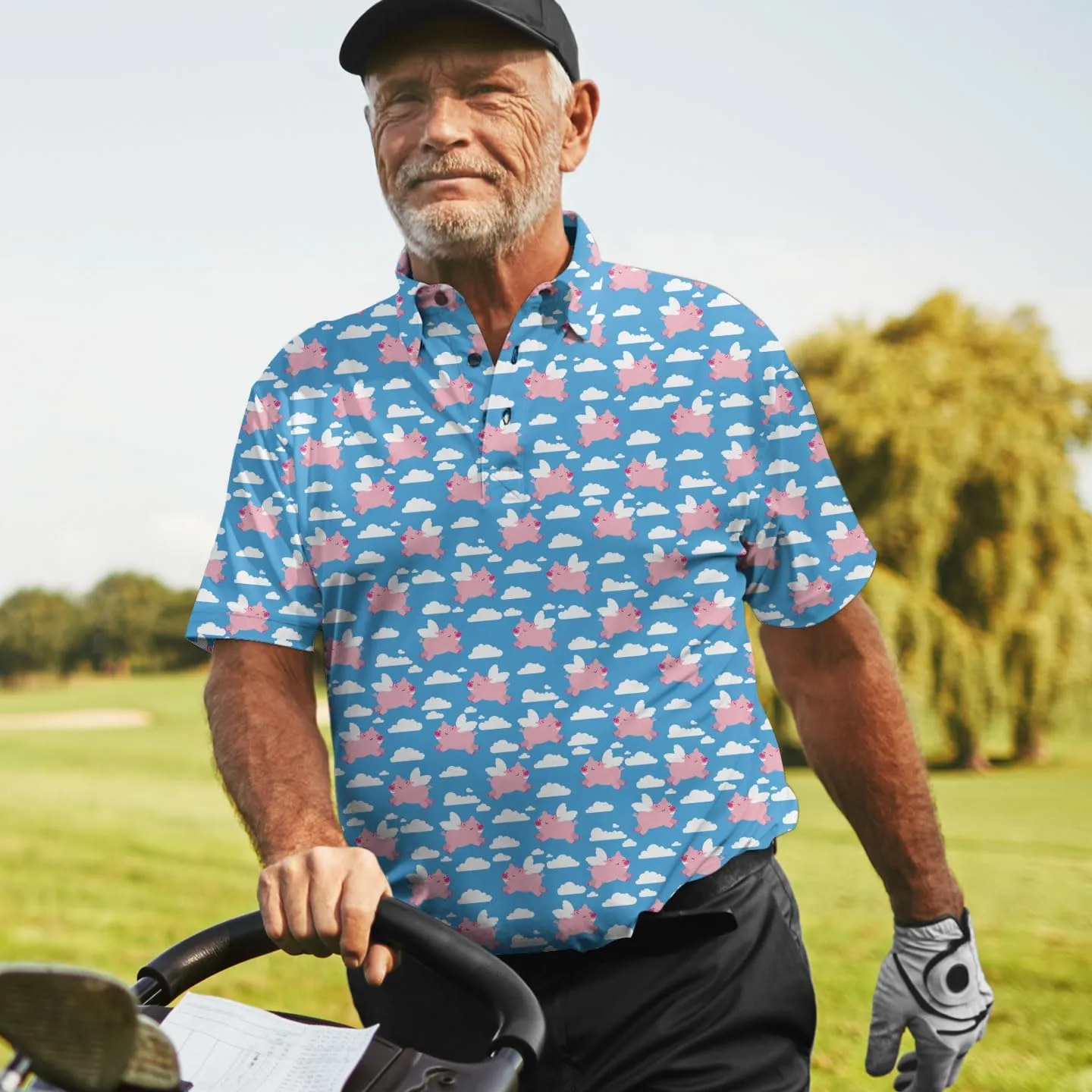 Funny Golf Shirts for Men Dry Fit, Tropical Hawaiian Golf Polo Shirt, Mens Golf Polos Golfing