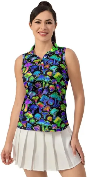 Funny Sleeveless Golf Polo for Women Sleeveless Quick Dry Polo Shirts Ladies Golf Shirts Golf Outfits for Women