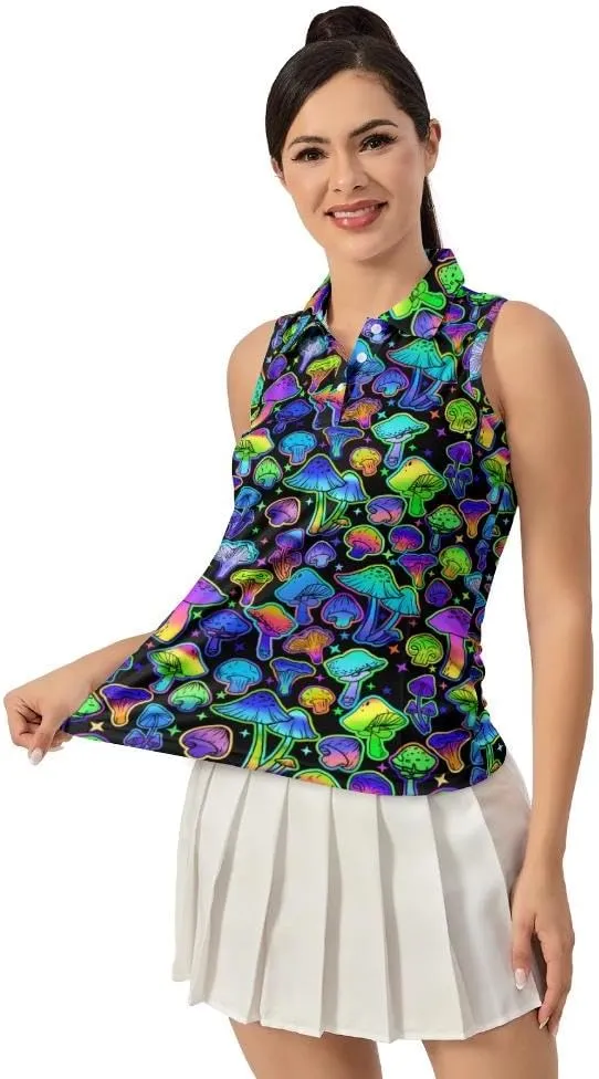 Funny Sleeveless Golf Polo for Women Sleeveless Quick Dry Polo Shirts Ladies Golf Shirts Golf Outfits for Women