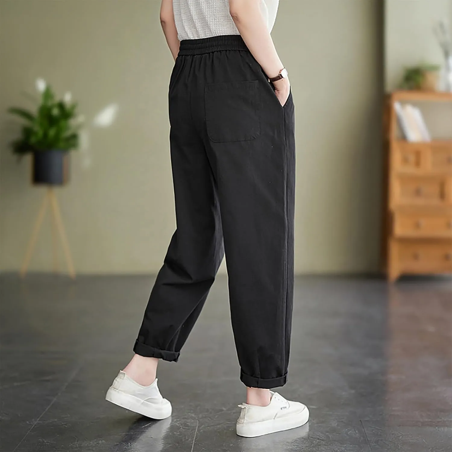 FZYLQY Cotton Linen Pants for Women Stright Leg Hight Waisted Palazzo Pants Loose Fit Summer Dressy Casual Trousers 2025