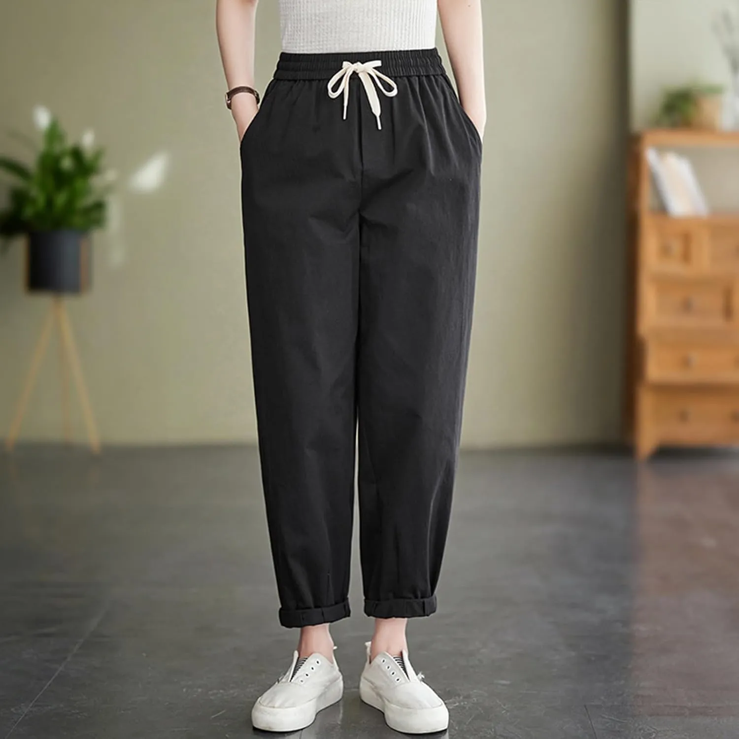 FZYLQY Cotton Linen Pants for Women Stright Leg Hight Waisted Palazzo Pants Loose Fit Summer Dressy Casual Trousers 2025