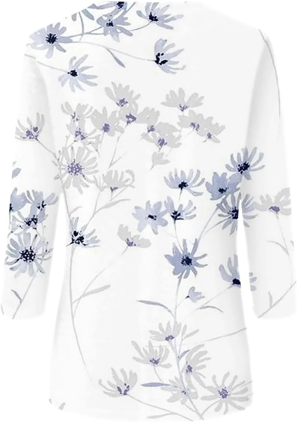 Generic Womens Tops Dressy Casual 3/4 Sleeve Shirts Summer Floral Three Quarter Length Blouse Loose Fit Crewneck Pullover Tee