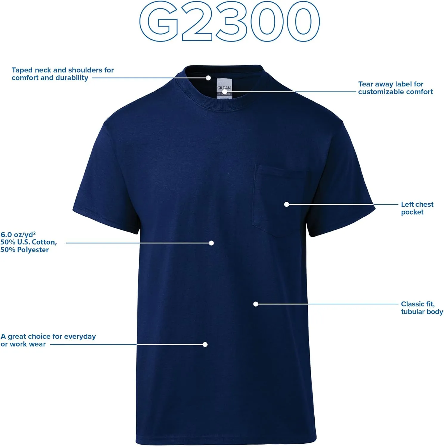 Gildan Unisex Adult Ultra Cotton T-Shirt with Pocket, Style G2300, 2-Pack