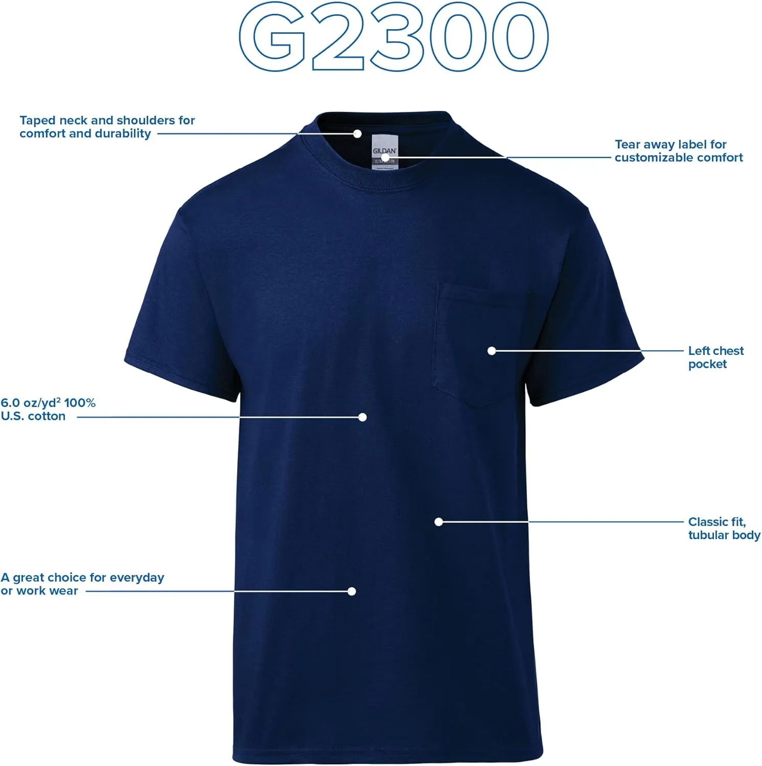 Gildan Unisex Adult Ultra Cotton T-Shirt with Pocket, Style G2300, 2-Pack