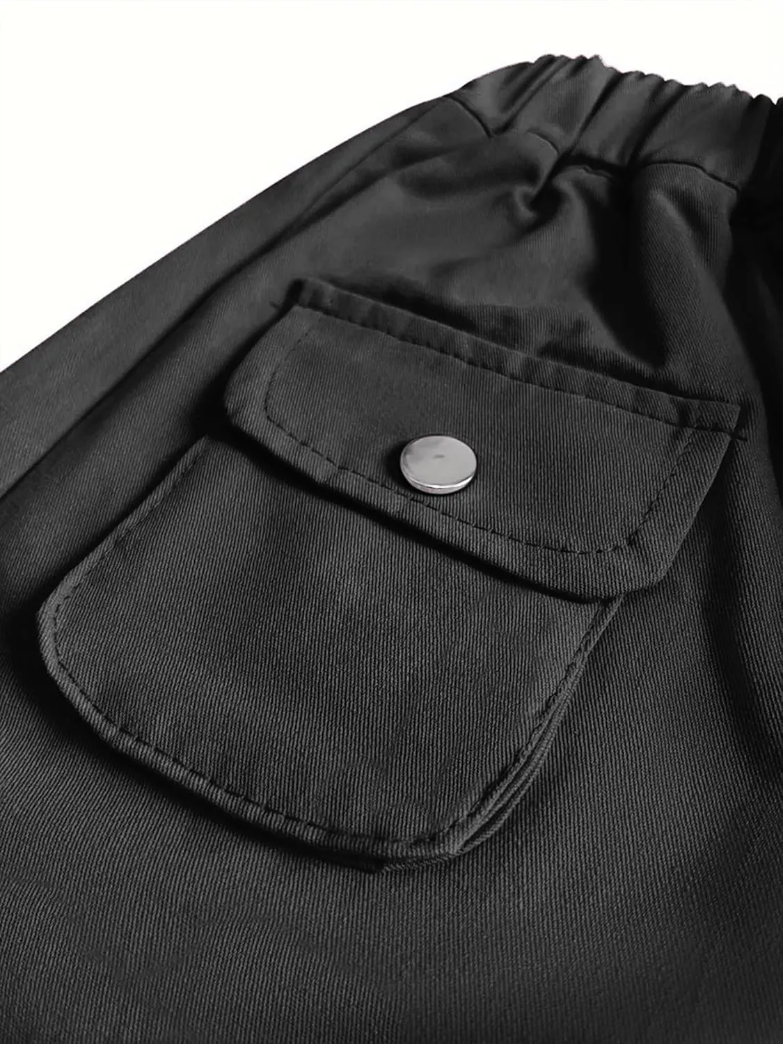 Girl's Elastic High Waist Cargo Pants Wide Leg Trousers with Flap Pocket, 3-14 Years
