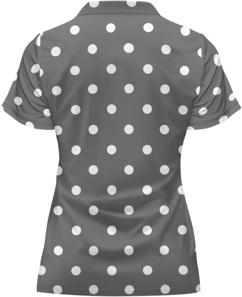 GLUDEAR Womens Polka Dots Golf Shirts Short Sleeve Sun Protection Golf Shirts Quick Dry Zipper Collared Polos