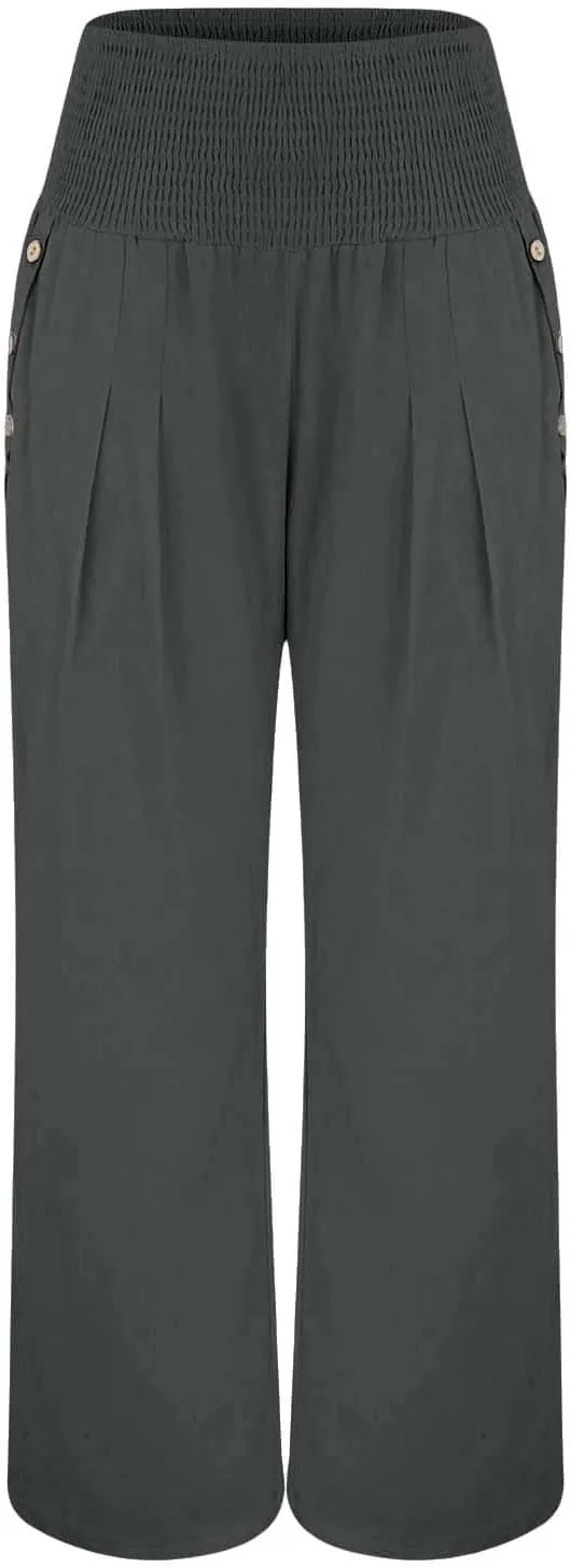 GOKKILRW Women Linen Palazzo Pants Summer Boho Wide Leg Slacks High Waist Flowy Casual Beachwear 2025 Travel Vacation Trouser