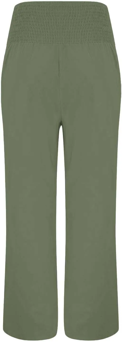 GOKKILRW Women Linen Palazzo Pants Summer Boho Wide Leg Slacks High Waist Flowy Casual Beachwear 2025 Travel Vacation Trouser
