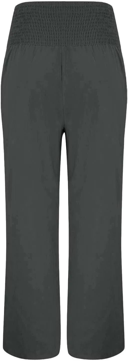 GOKKILRW Women Linen Palazzo Pants Summer Boho Wide Leg Slacks High Waist Flowy Casual Beachwear 2025 Travel Vacation Trouser