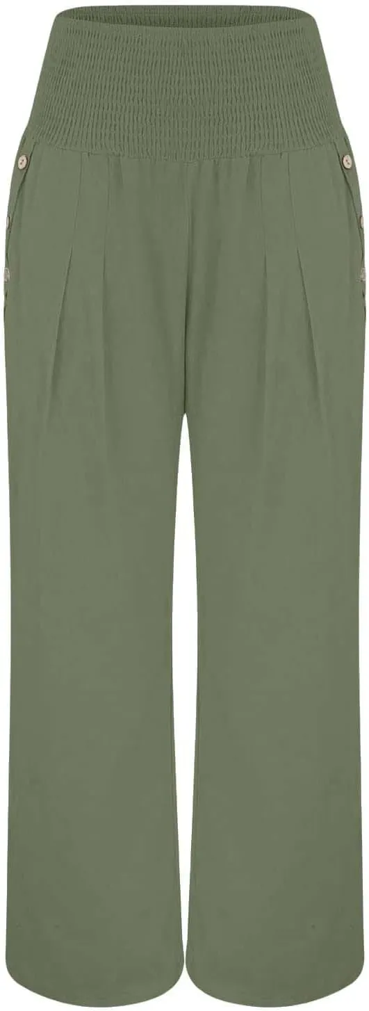 GOKKILRW Women Linen Palazzo Pants Summer Boho Wide Leg Slacks High Waist Flowy Casual Beachwear 2025 Travel Vacation Trouser
