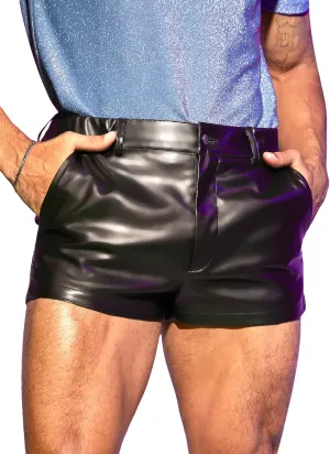 GORGLITTER Men's PU Leather Shorts Elastic Waist Rave Hot Short Pants with Pockets