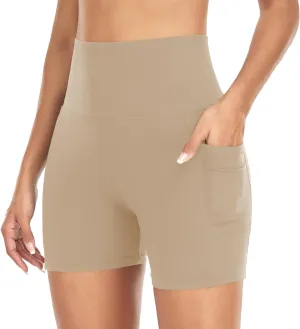 GROTEEN 6" Biker Shorts with Pockets for Women - High Waisted Tummy Control Spandex Workout Shorts for Yoga Running Athletic