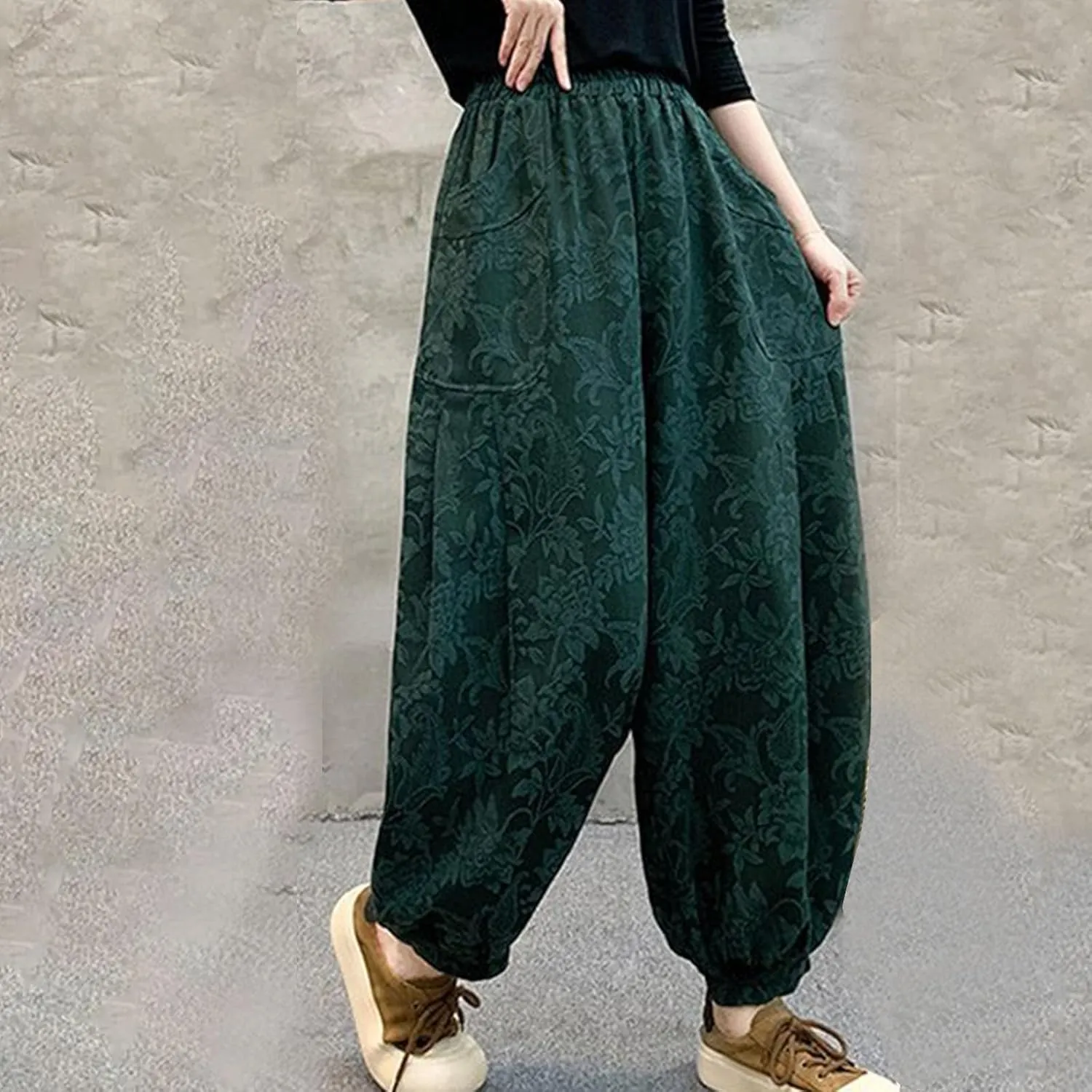 HGps8w Baggy Embroidered Harem Pants for Women Plus Size Casual Comfort Lounge Trousers with Pockets