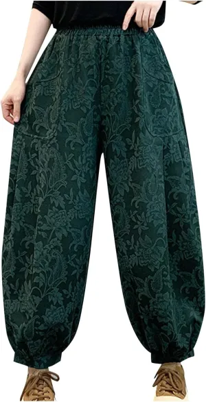 HGps8w Baggy Embroidered Harem Pants for Women Plus Size Casual Comfort Lounge Trousers with Pockets