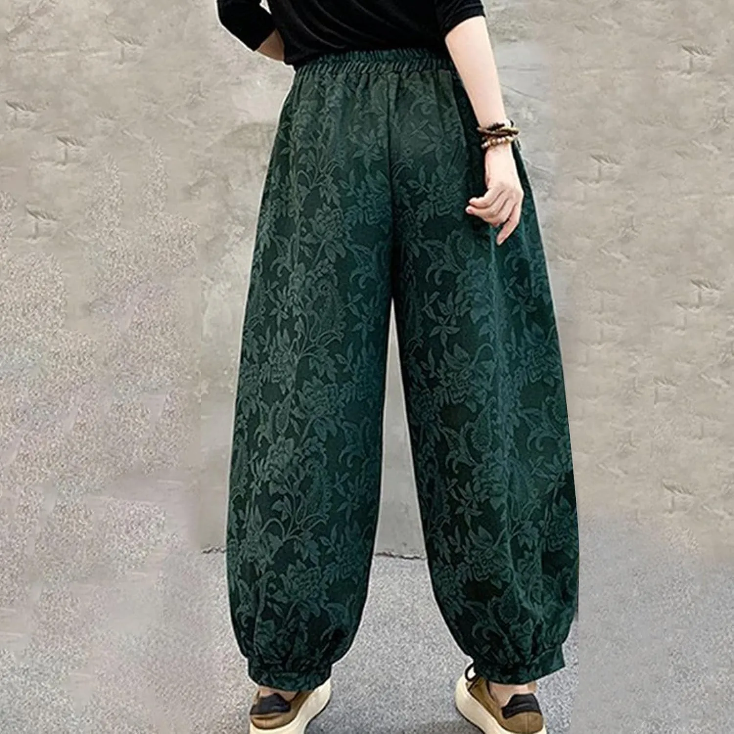 HGps8w Baggy Embroidered Harem Pants for Women Plus Size Casual Comfort Lounge Trousers with Pockets