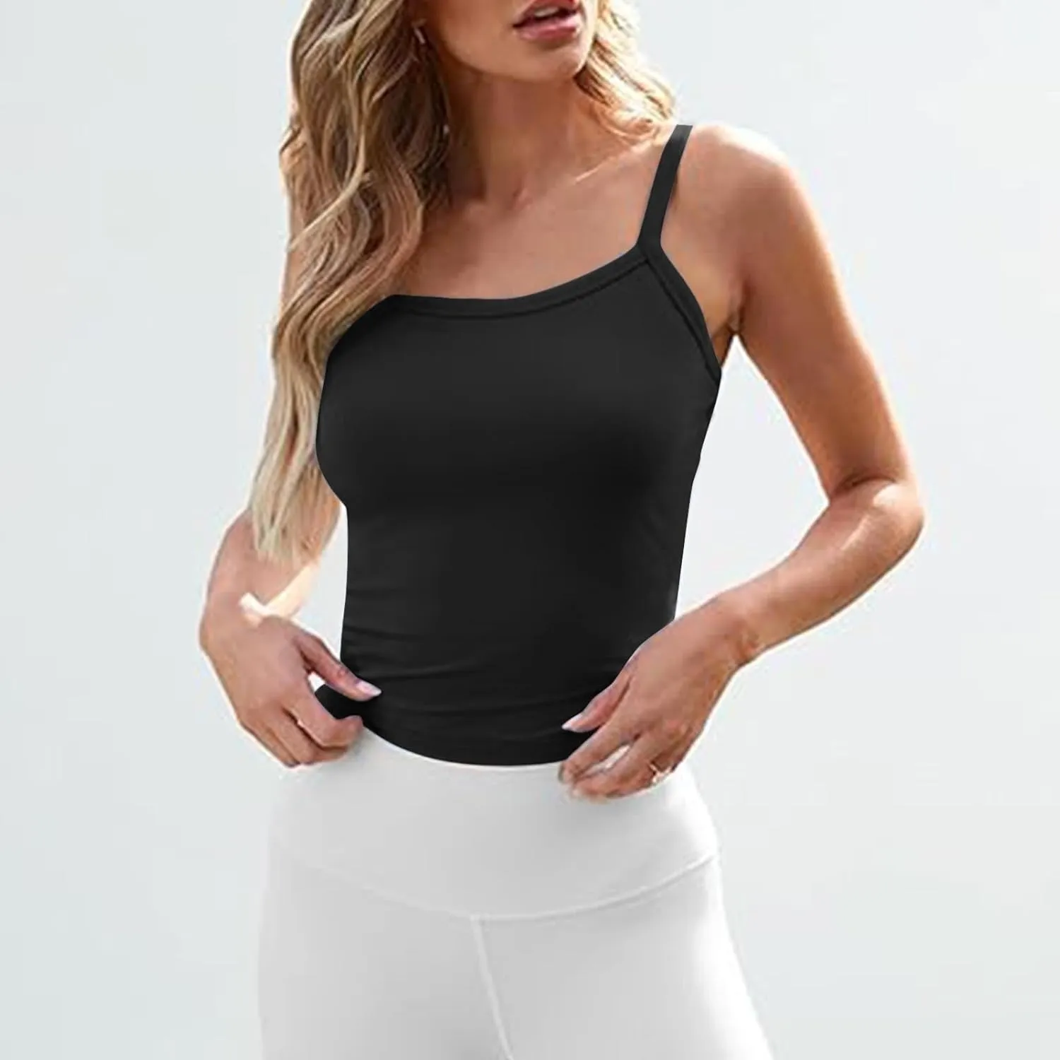 HGps8w Camisole for Women 2025 Summer Basic Cami Tank Tops Casual Solid Slim Fit Sleeveless Crop T-Shirts