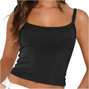 HGps8w Camisole for Women 2025 Summer Basic Cami Tank Tops Casual Solid Slim Fit Sleeveless Crop T-Shirts