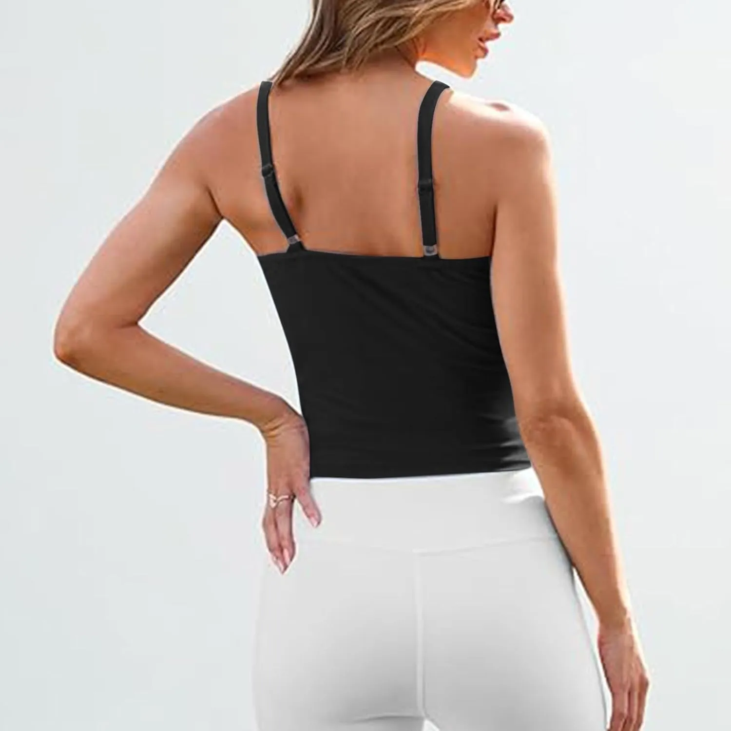 HGps8w Camisole for Women 2025 Summer Basic Cami Tank Tops Casual Solid Slim Fit Sleeveless Crop T-Shirts