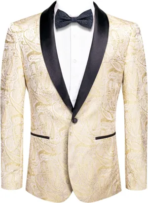 Hi-Tie Stylish Men Suit Jacket Blazer Shawl Lapel One Button Slim Fit Long Sleeve Jacket Tuxedo Party Dinner