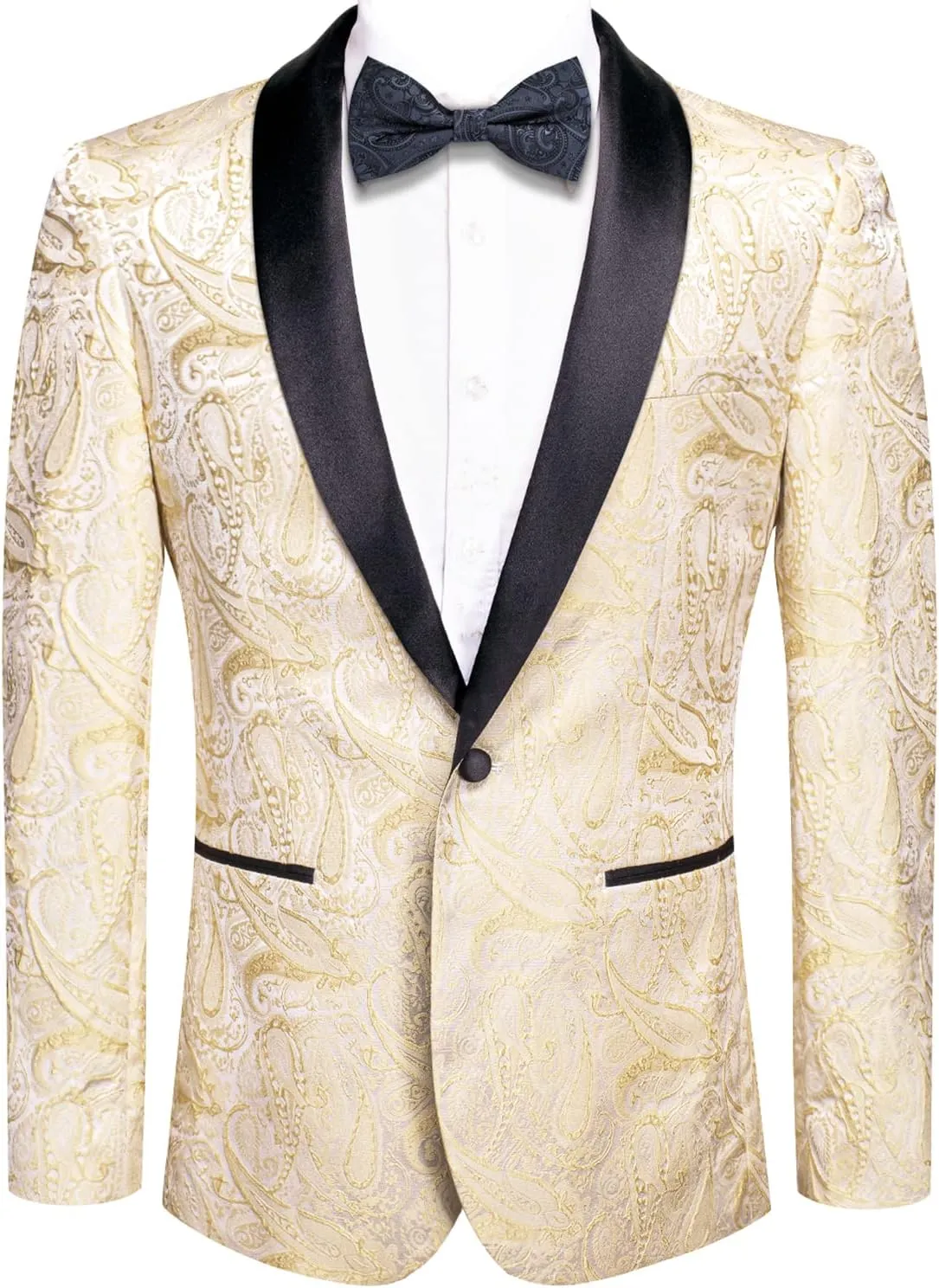 Hi-Tie Stylish Men Suit Jacket Blazer Shawl Lapel One Button Slim Fit Long Sleeve Jacket Tuxedo Party Dinner