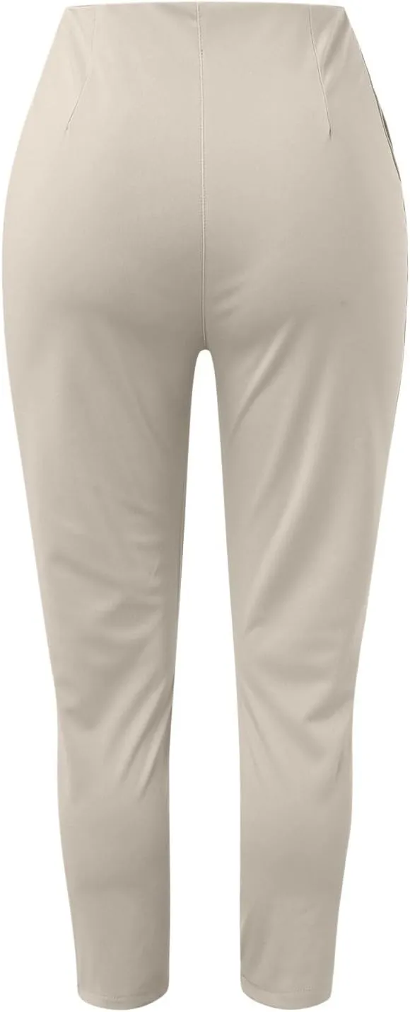 High Waist Cropped Pants for Women Trendy Dressy Slim Fit Business Pants Casual Comfy Pleated Work Trousers with Pockets